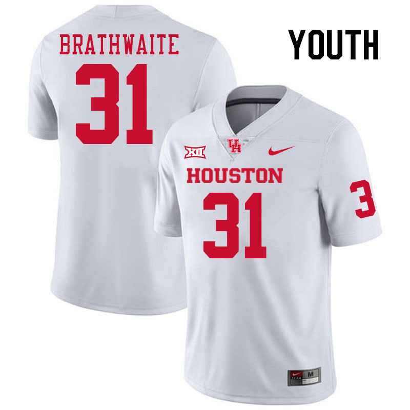 Youth #31 Christian Brathwaite Houston Cougars College Football Jerseys Stitched-White